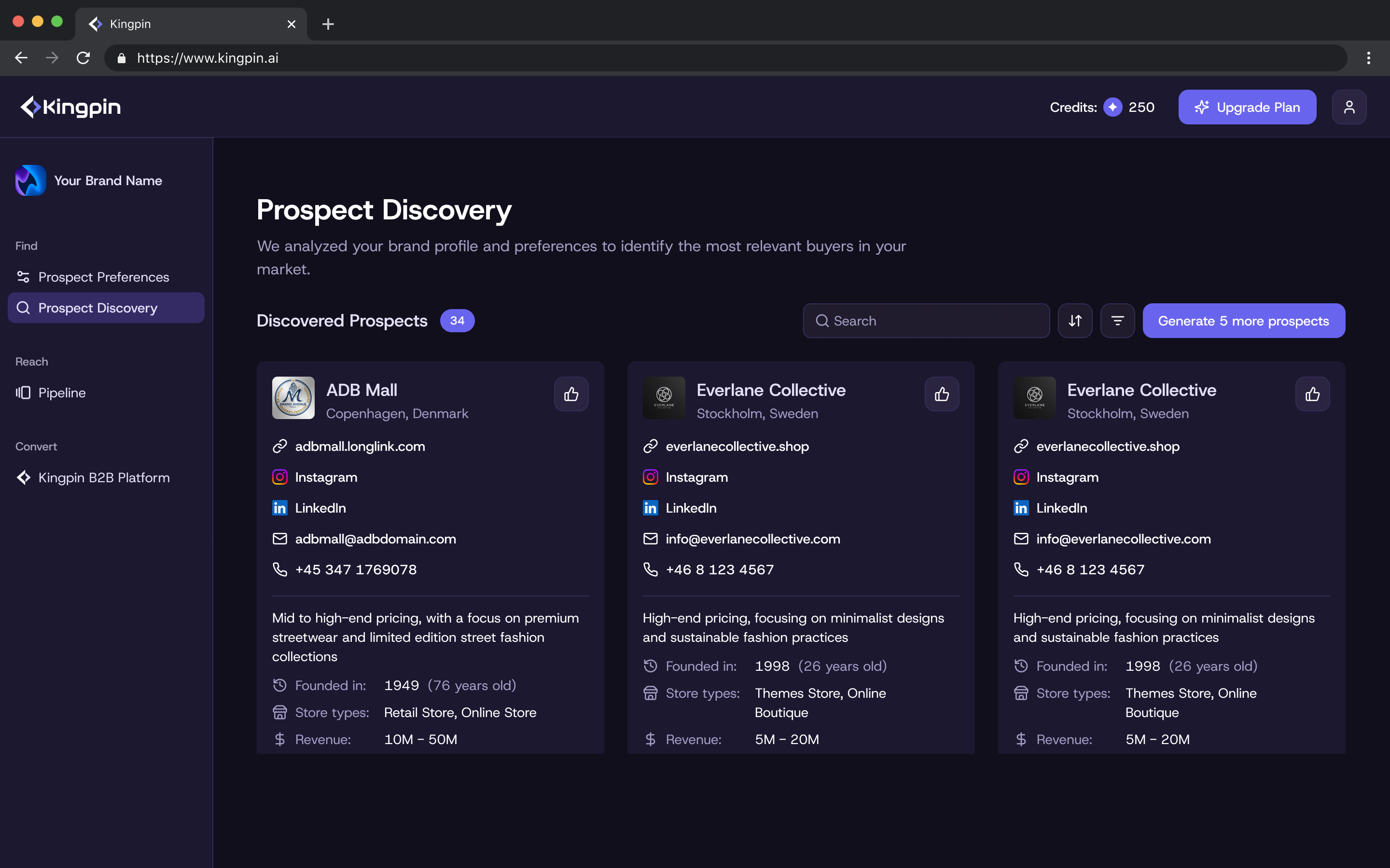 Prospect Discovery: AI matches buyers to the brand profile; generate more on demand