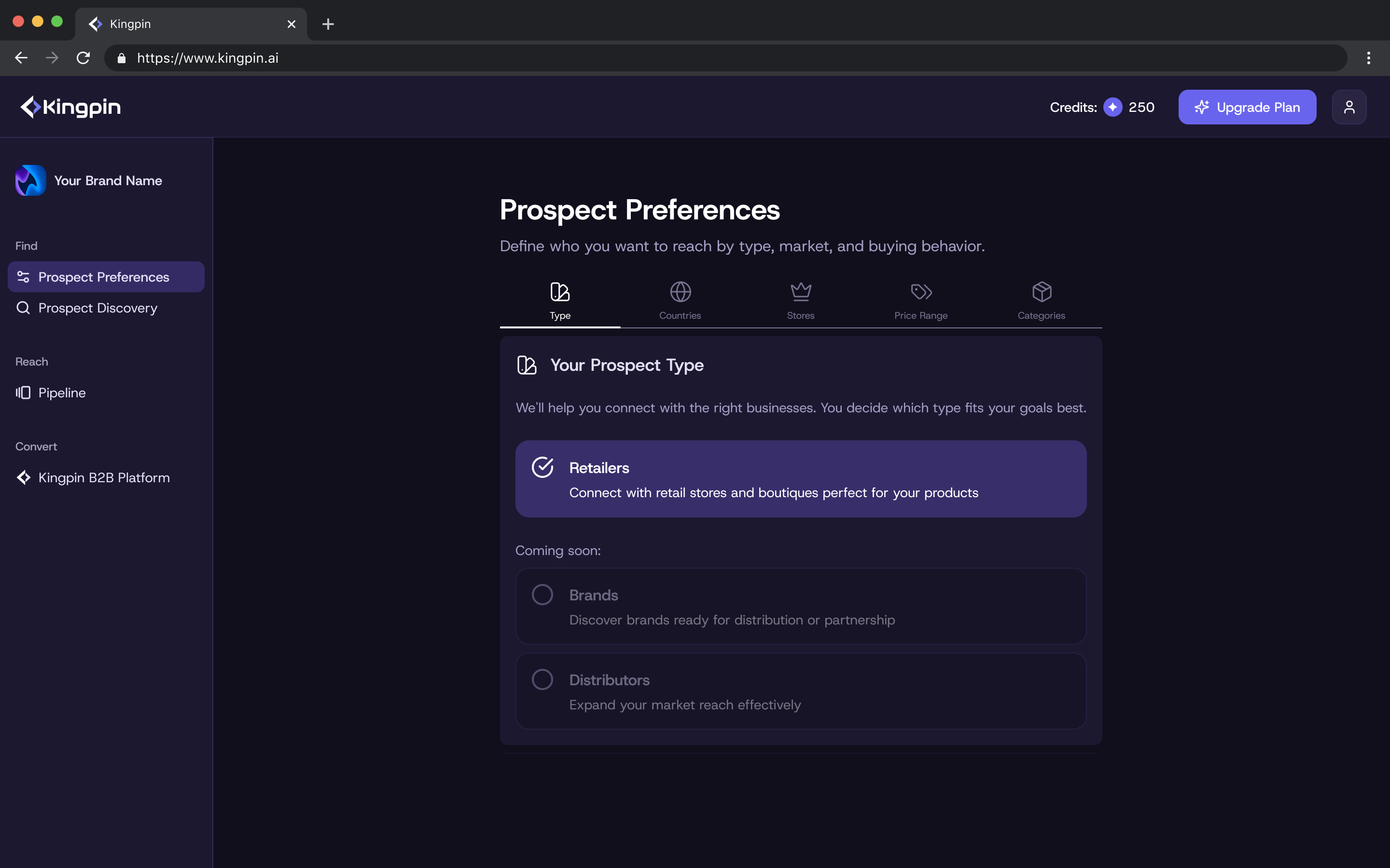 Prospect preferences: dense criteria split into progressive, tabbed steps