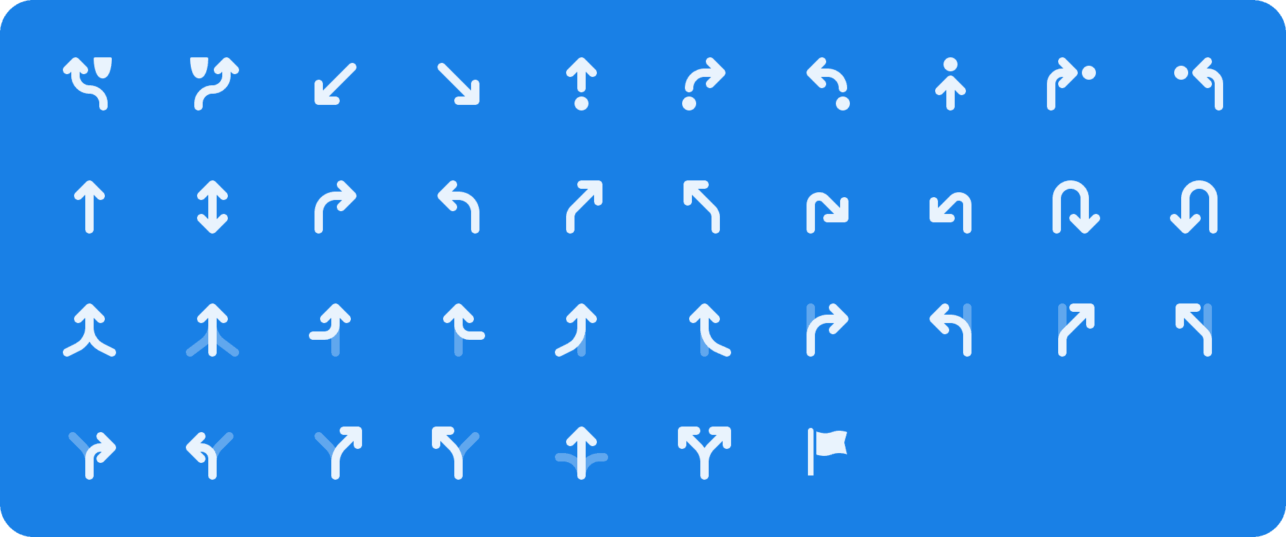 Navigation icons for routes, turns and detours