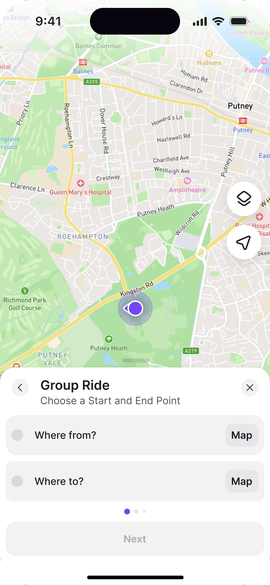 Start a ride by dropping a point on the map